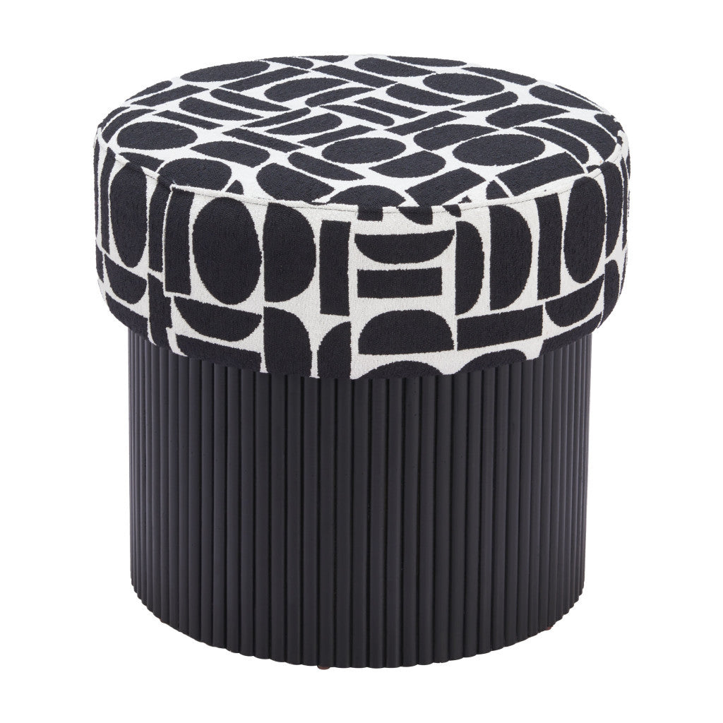 20" White and Black Fabric Round Ottoman - GreatEagleInc