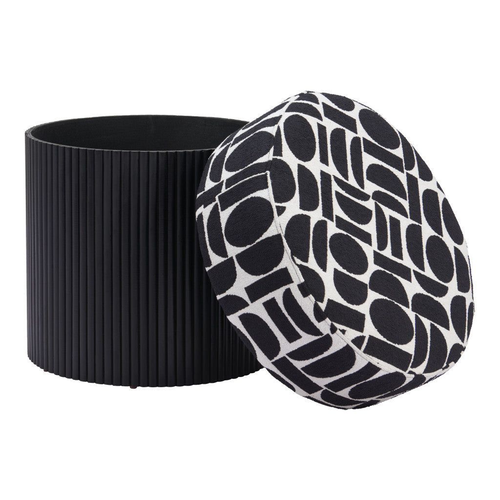 20" White and Black Fabric Round Ottoman - GreatEagleInc