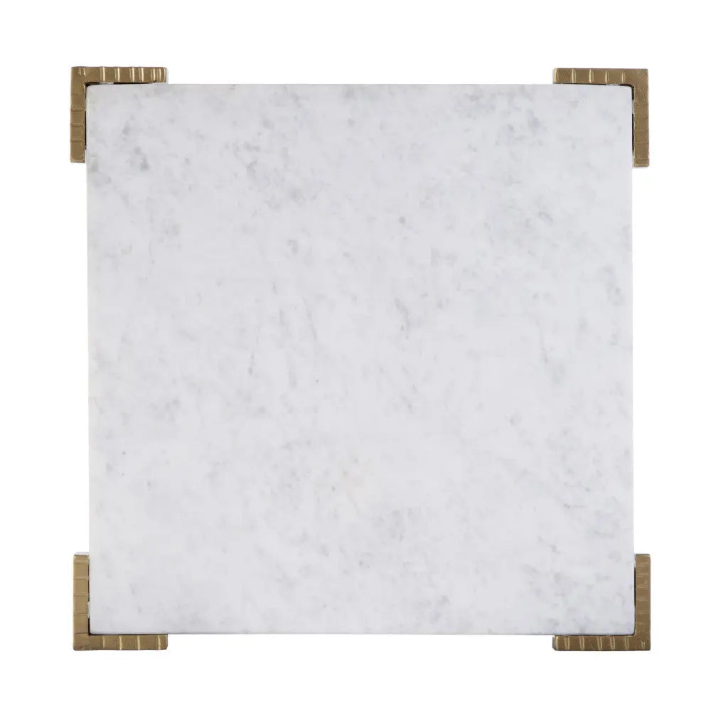 20" White and Gold Distressed Marble and Iron Square End Table - GreatEagleInc