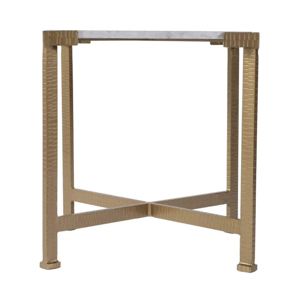 20" White and Gold Distressed Marble and Iron Square End Table - GreatEagleInc