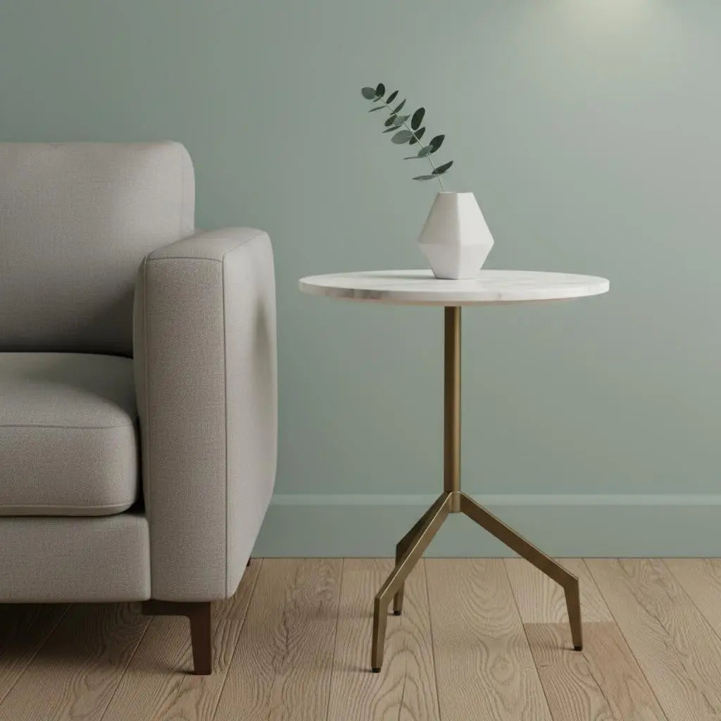 20" White and Gold Stone and Iron Oval End Table Homeroots Living Room