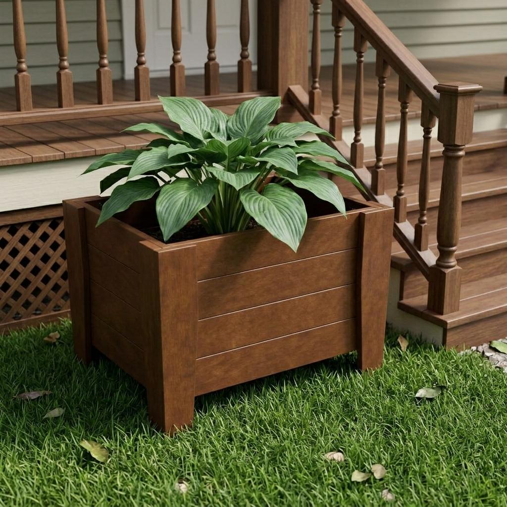 20" X 18" Walnut Heavy Duty Plastic Square Planter Box Homeroots Outdoor