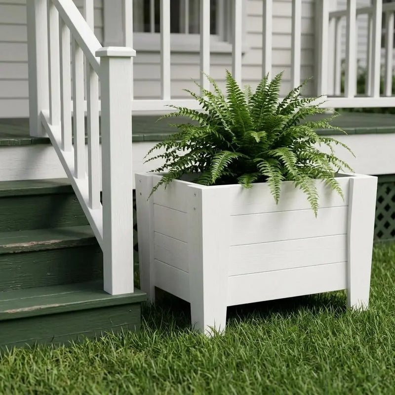20" X 18" White Heavy Duty Plastic Square Planter Box Homeroots Outdoor
