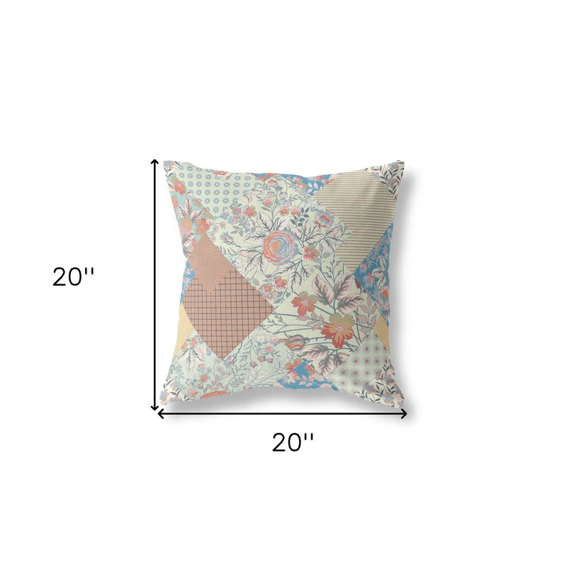 20" X 20" Cream Floral Indoor Outdoor Throw Pillow Homeroots Outdoor