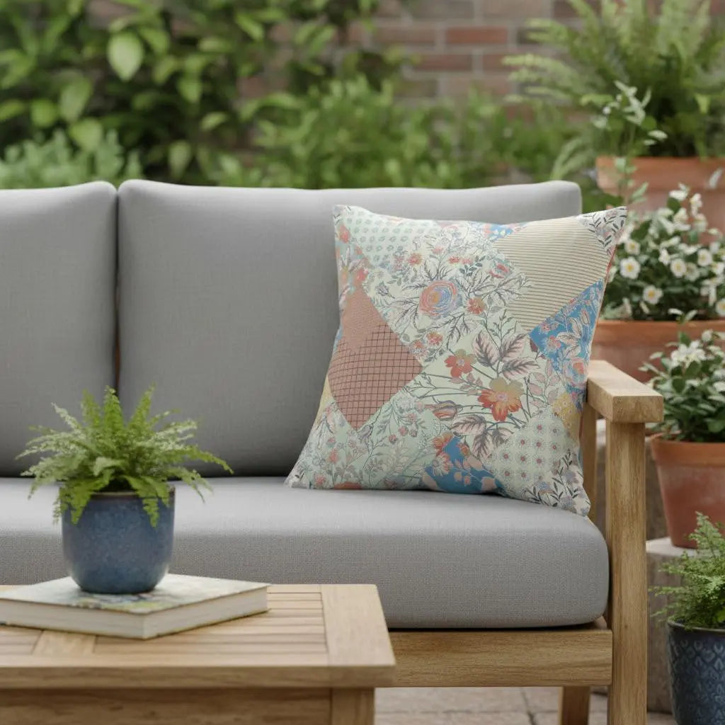 20" X 20" Cream Floral Indoor Outdoor Throw Pillow Homeroots Outdoor