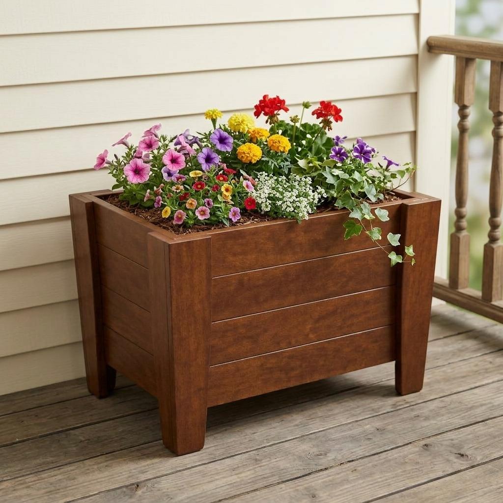 20" X 24" Walnut Heavy Duty Plastic Square Planter Box Homeroots Outdoor