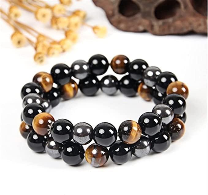 Black Obsidian Hematite Triple Protection Bracelet Blue Tiger Eye Beads Bracelets Lava Stone bracelets for Men and women 10MM or 8MM Wfj