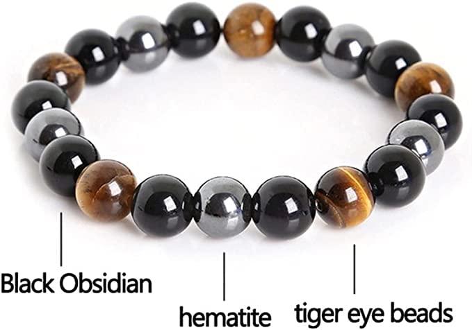 Black Obsidian Hematite Triple Protection Bracelet Blue Tiger Eye Beads Bracelets Lava Stone bracelets for Men and women 10MM or 8MM Wfj