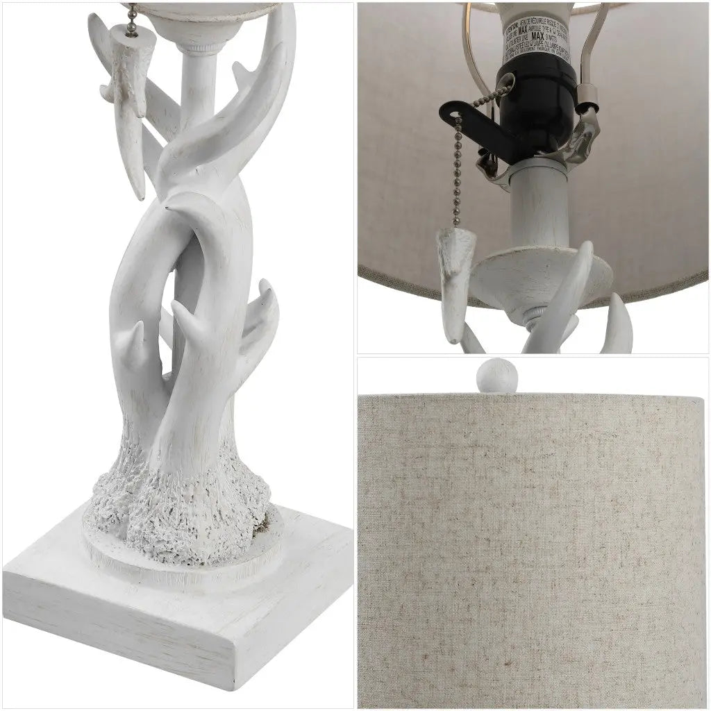 21" Antiqued White Antlers Desk Lamp With Drum Shade Homeroots Lighting