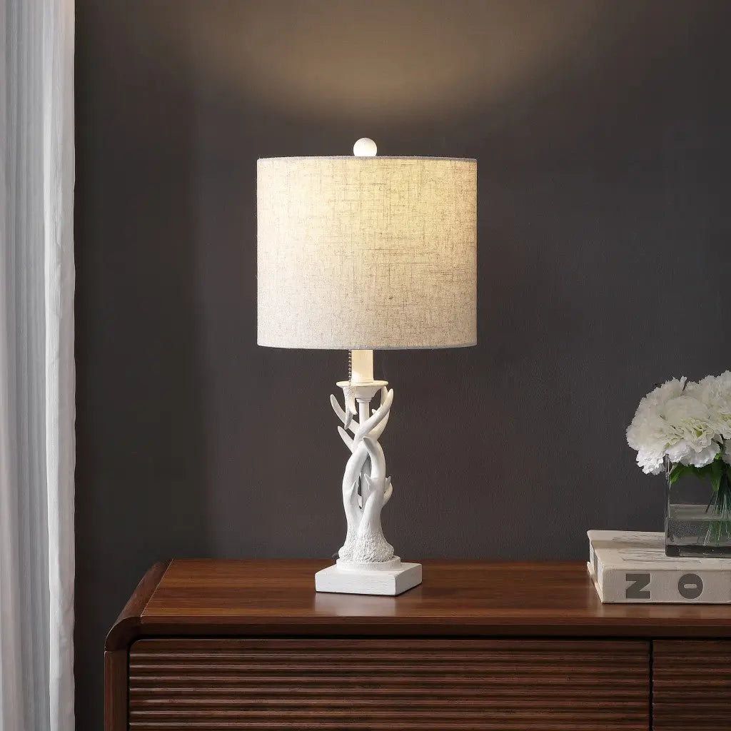 21" Antiqued White Antlers Desk Lamp With Drum Shade Homeroots Lighting