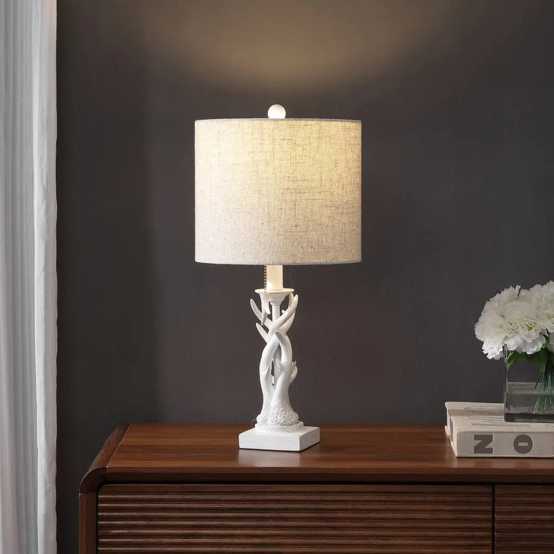 21" Antiqued White Antlers Desk Lamp With Drum Shade Homeroots Lighting