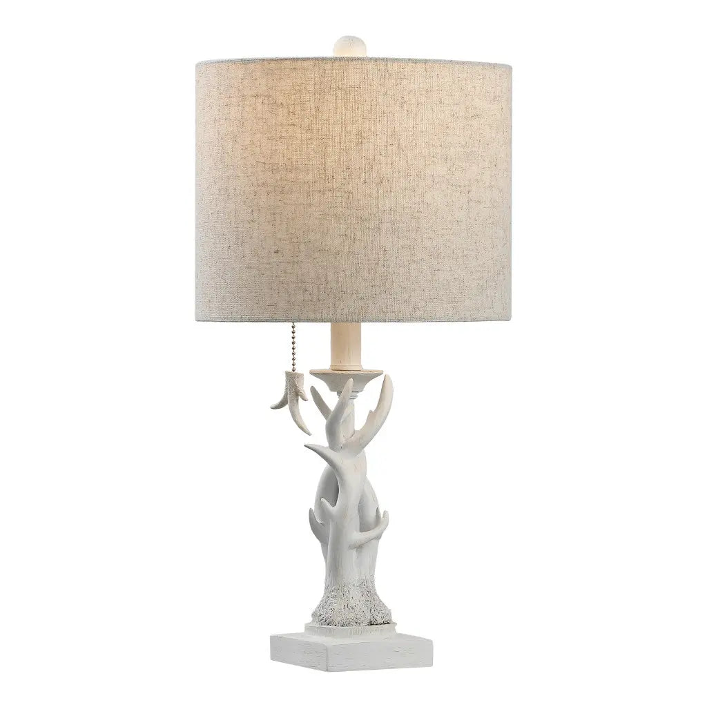 21" Antiqued White Antlers Desk Lamp With Drum Shade Homeroots Lighting