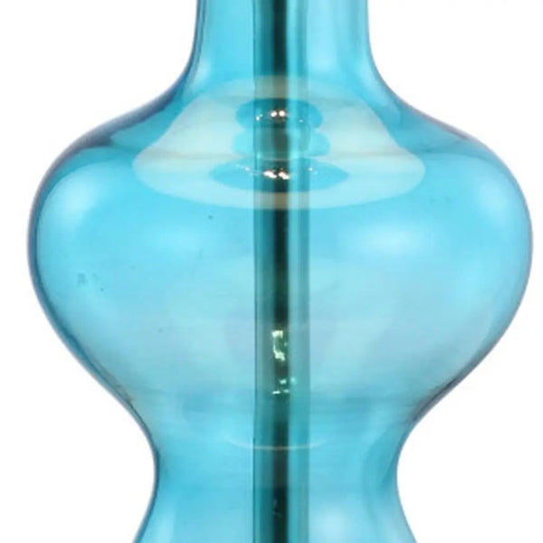 21" Aqua And Silver Novelty Bedside Lamp With Drum Shade Homeroots Lighting
