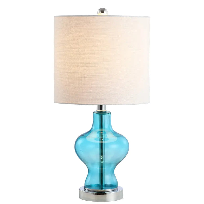 21" Aqua And Silver Novelty Bedside Lamp With Drum Shade Homeroots Lighting