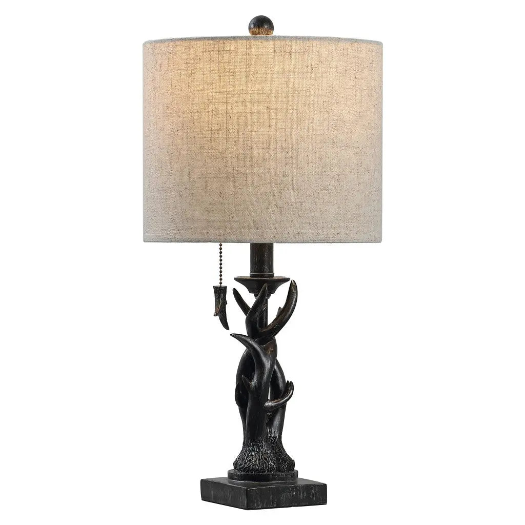 21" Black Antlers Table Lamp With Drum Shade Homeroots Lighting