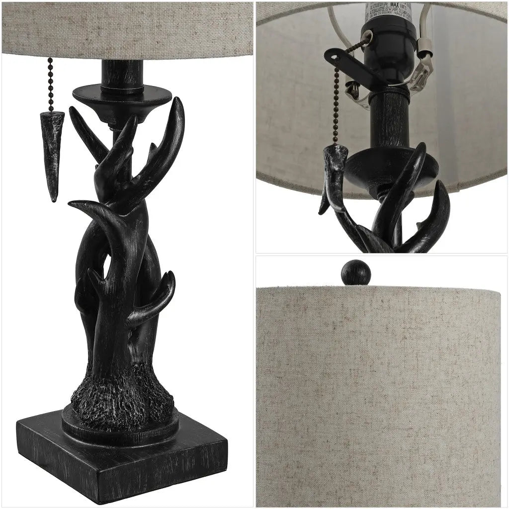 21" Black Antlers Table Lamp With Drum Shade Homeroots Lighting