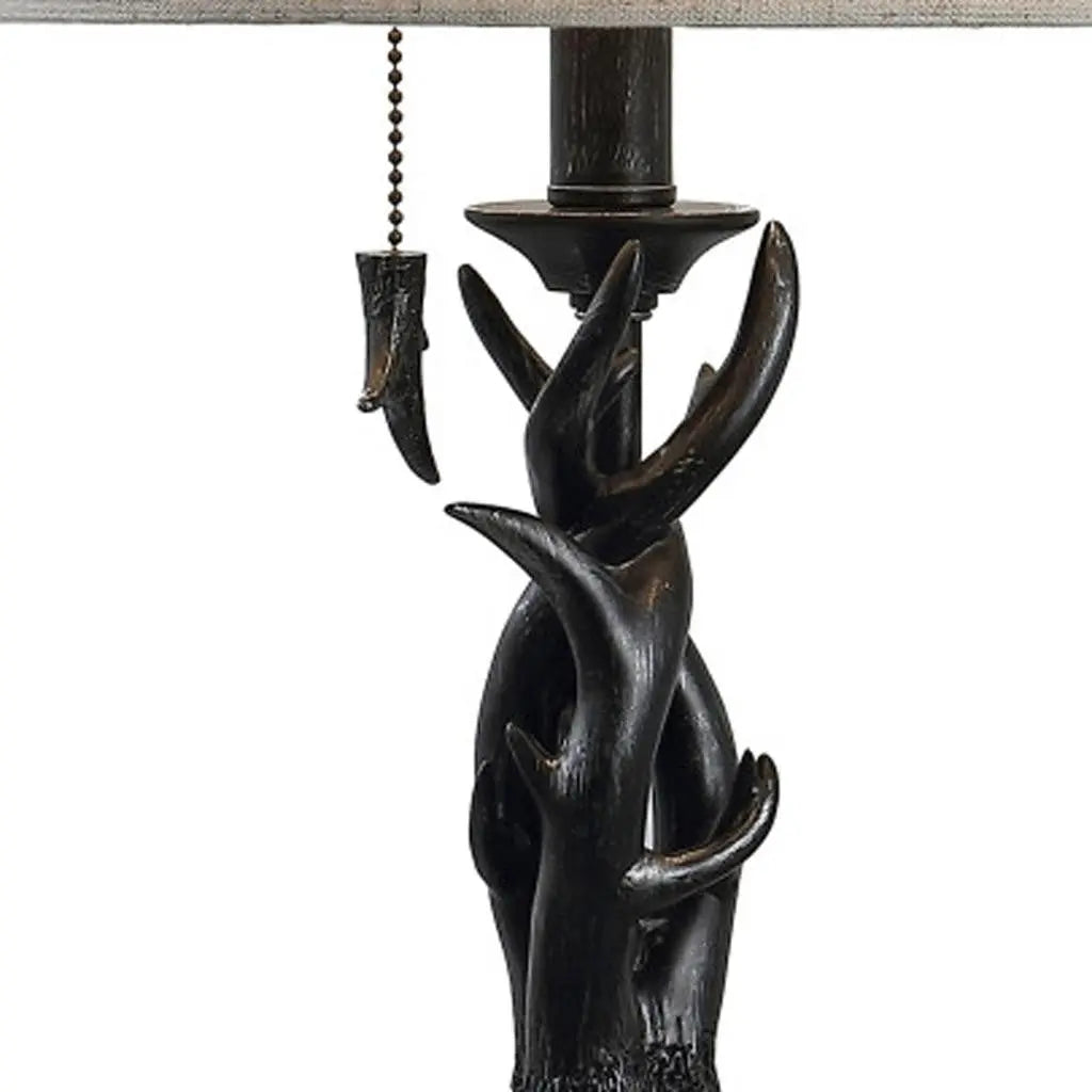 21" Black Antlers Table Lamp With Drum Shade Homeroots Lighting