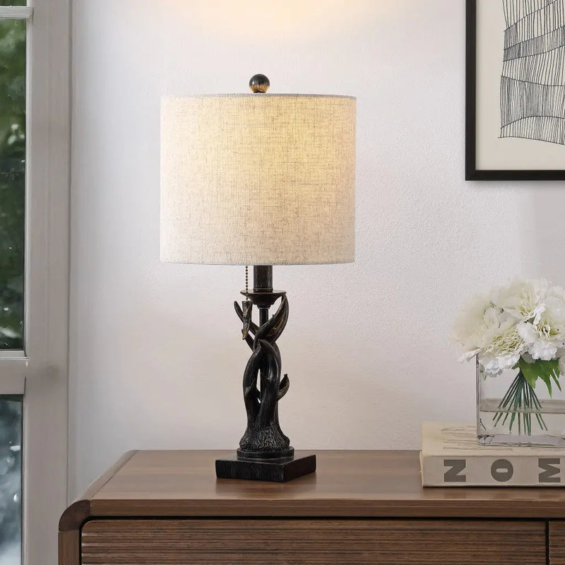 21" Black Antlers Table Lamp With Drum Shade Homeroots Lighting