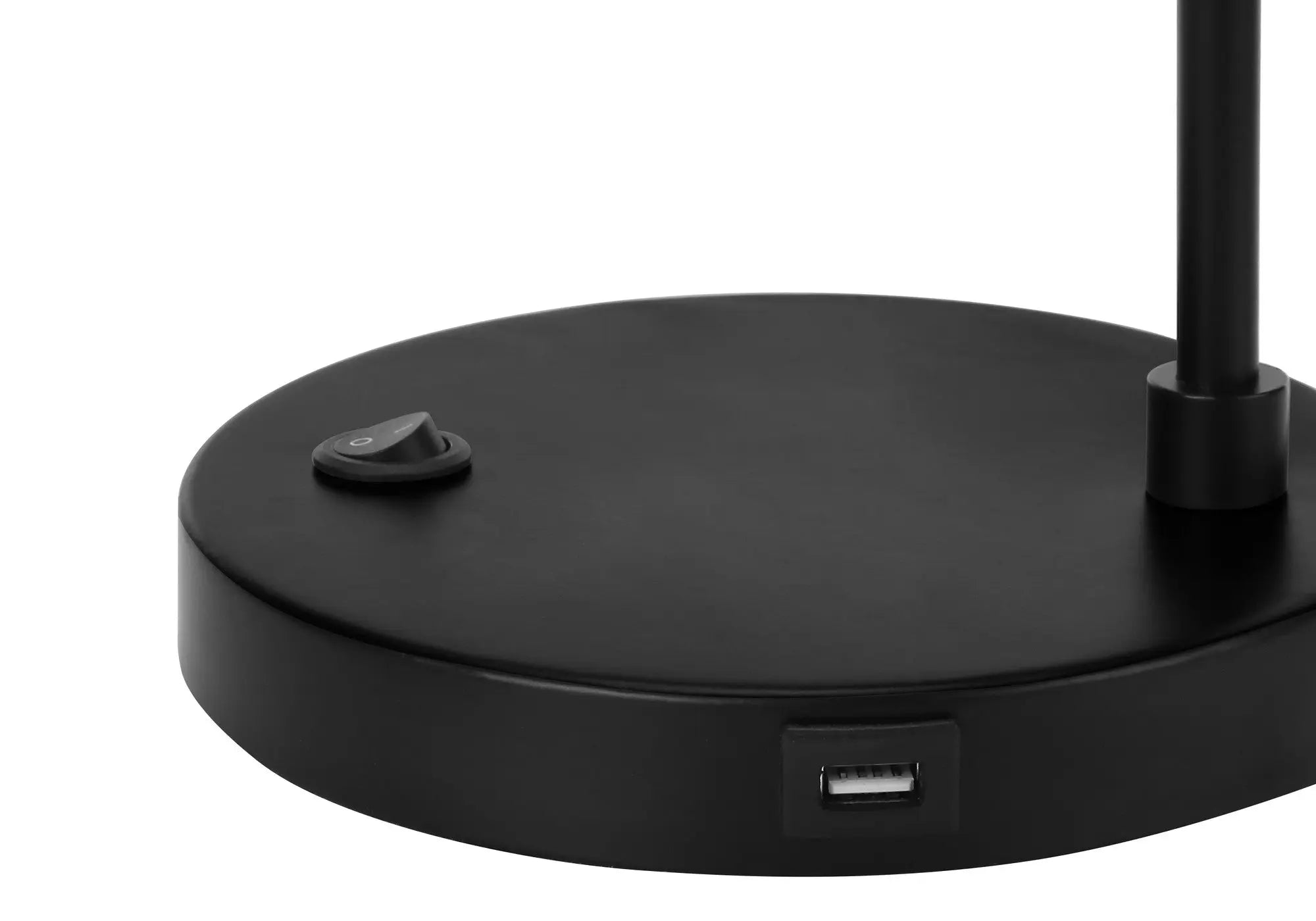21" Black Metal Round USB Table Lamp With Black Drum Shade Homeroots Lighting