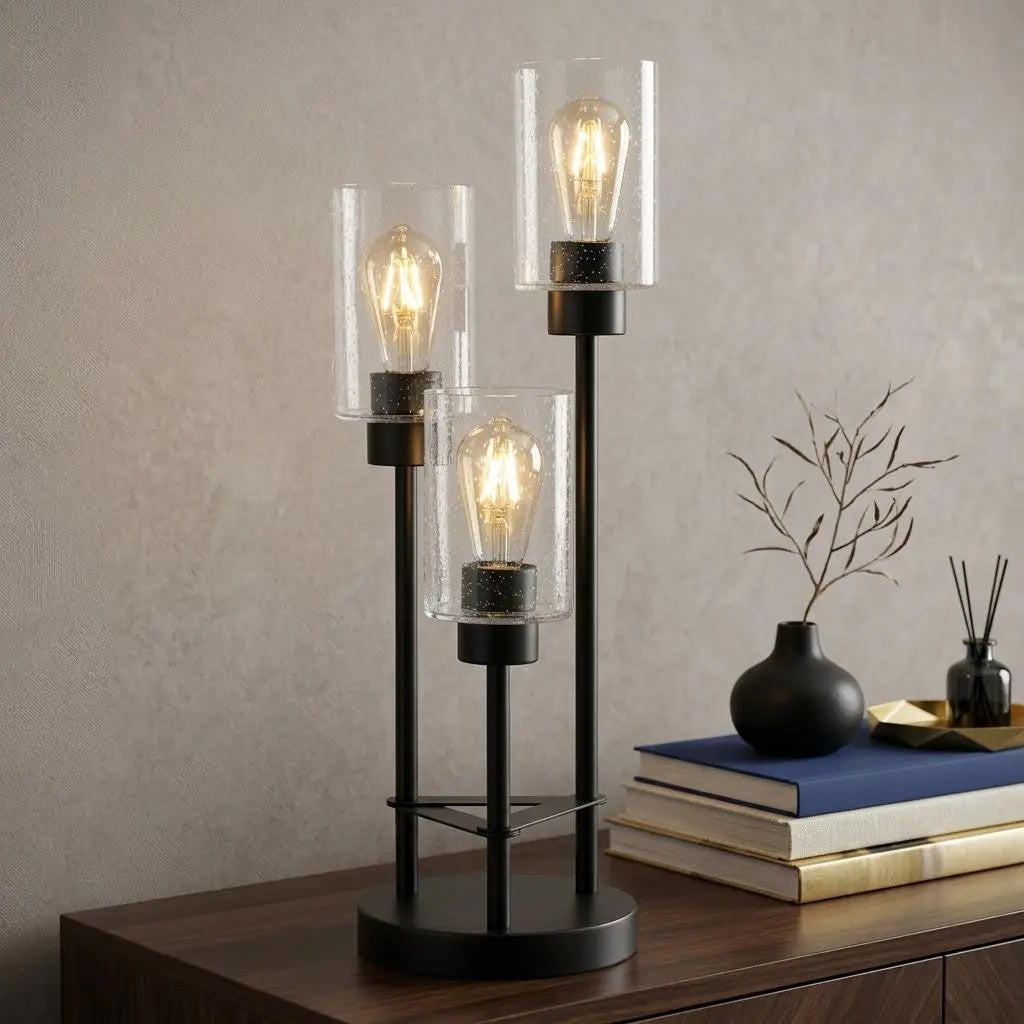 21" Black Three Light Novelty Table Lamp With Cylinder Shade Homeroots Lighting