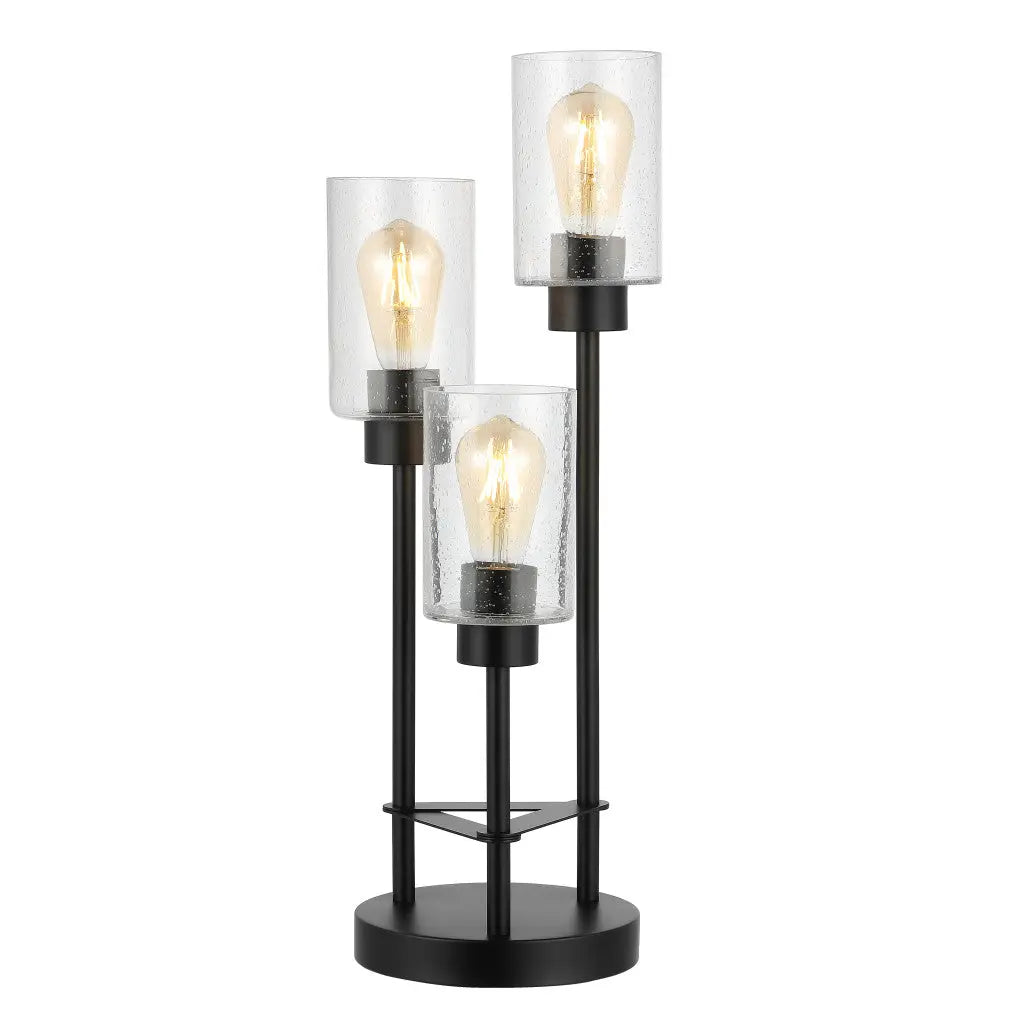 21" Black Three Light Novelty Table Lamp With Cylinder Shade Homeroots Lighting