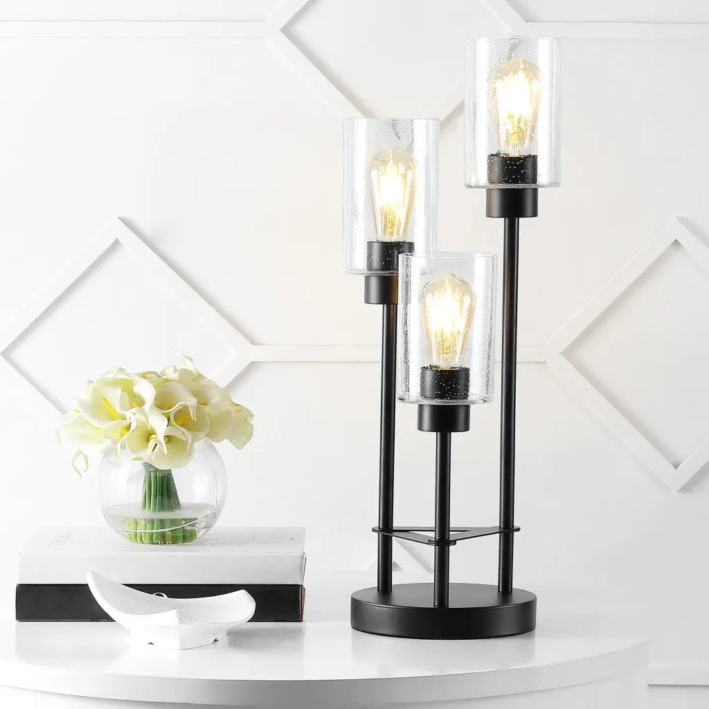 21" Black Three Light Novelty Table Lamp With Cylinder Shade Homeroots Lighting