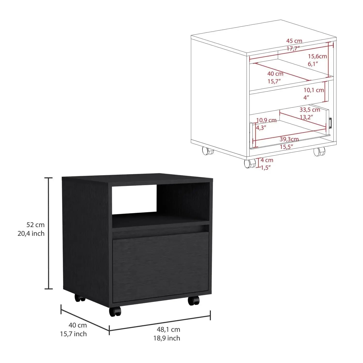 21" Black Wood One Drawer Nightstand Homeroots Bed & Bath