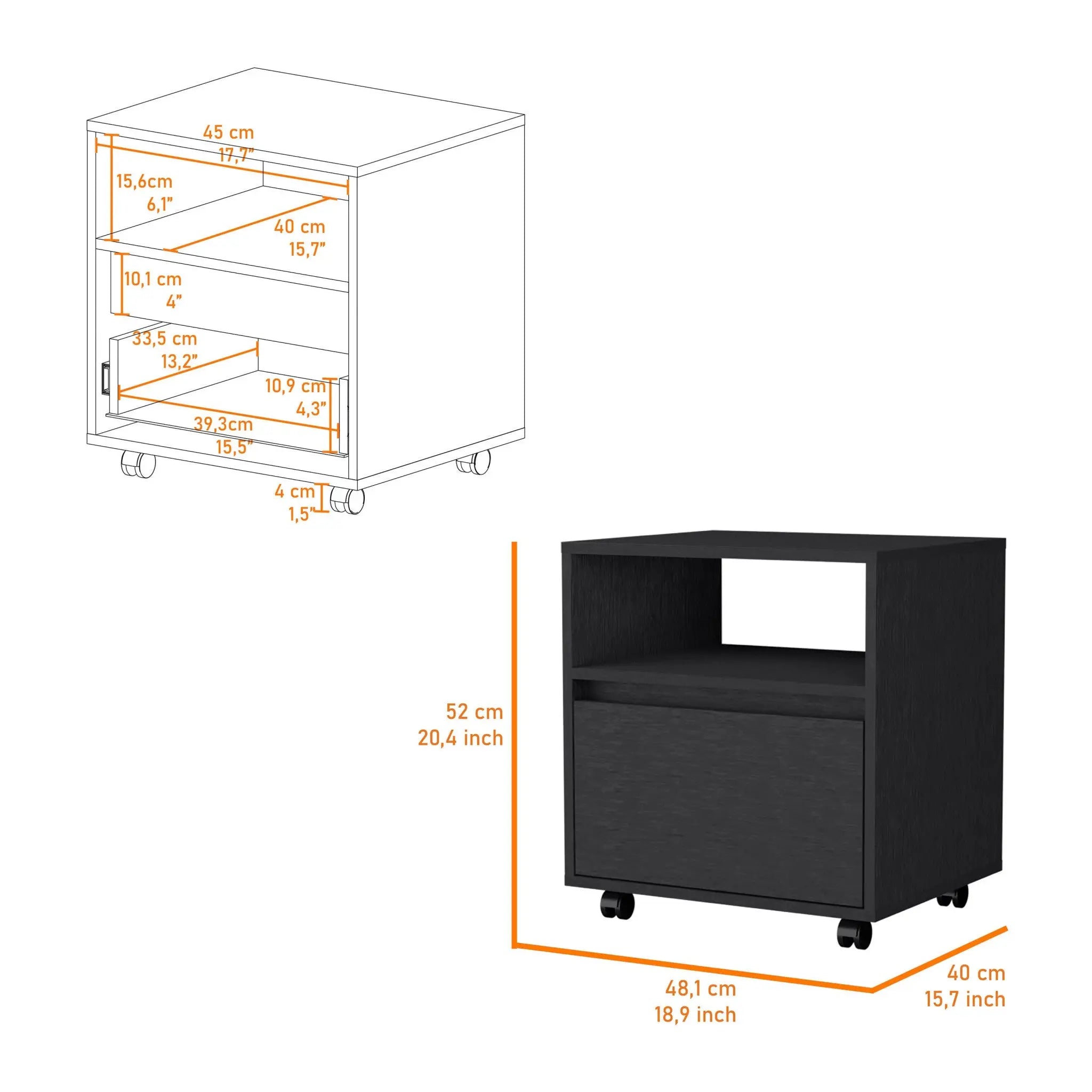21" Black Wood One Drawer Nightstand with Integrated Tech Homeroots Bed & Bath