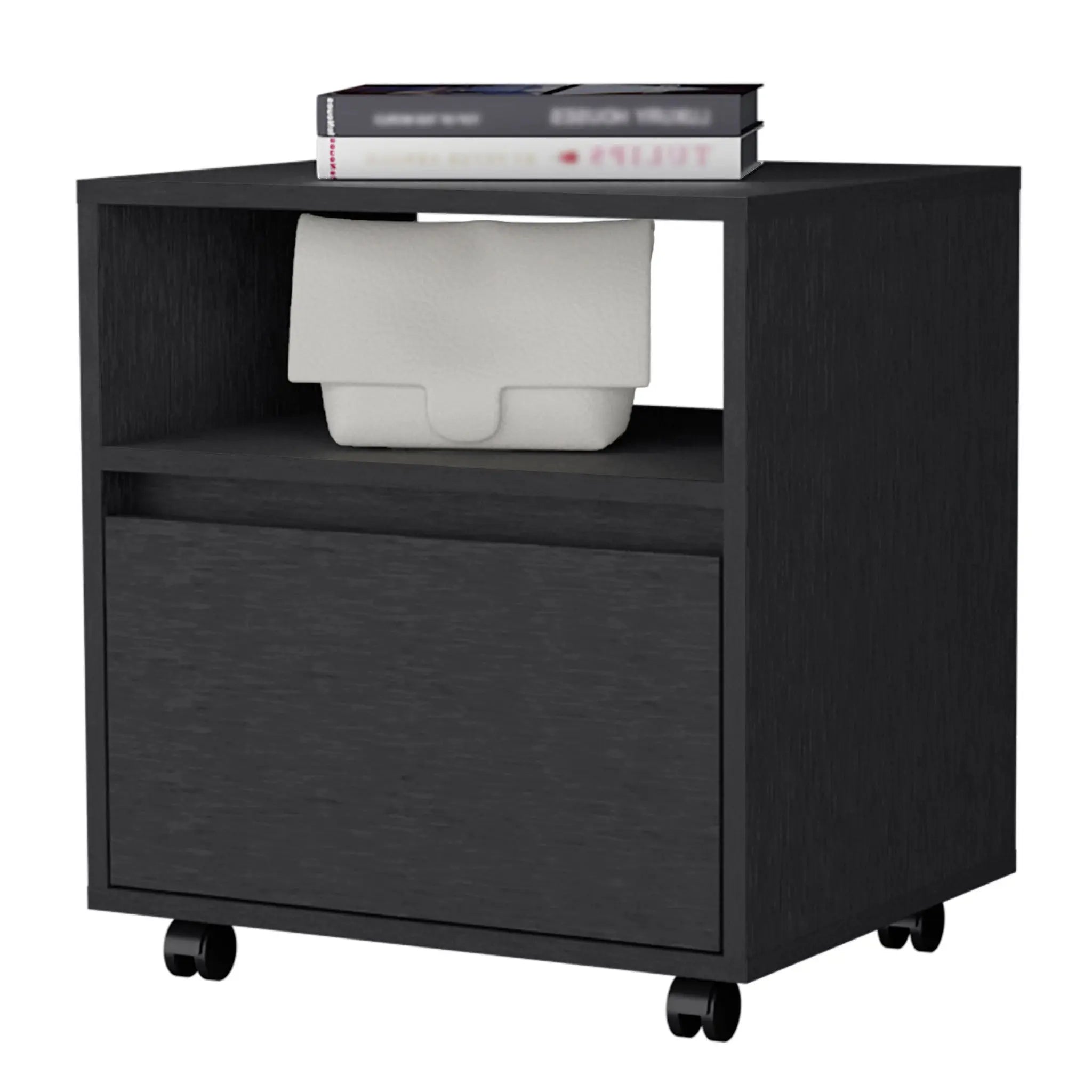 21" Black Wood One Drawer Nightstand with Integrated Tech Homeroots Bed & Bath