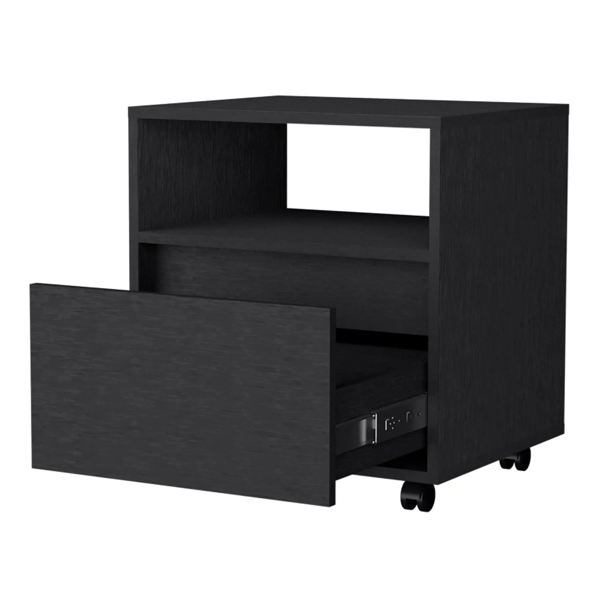 21" Black Wood One Drawer Nightstand with Integrated Tech Homeroots Bed & Bath