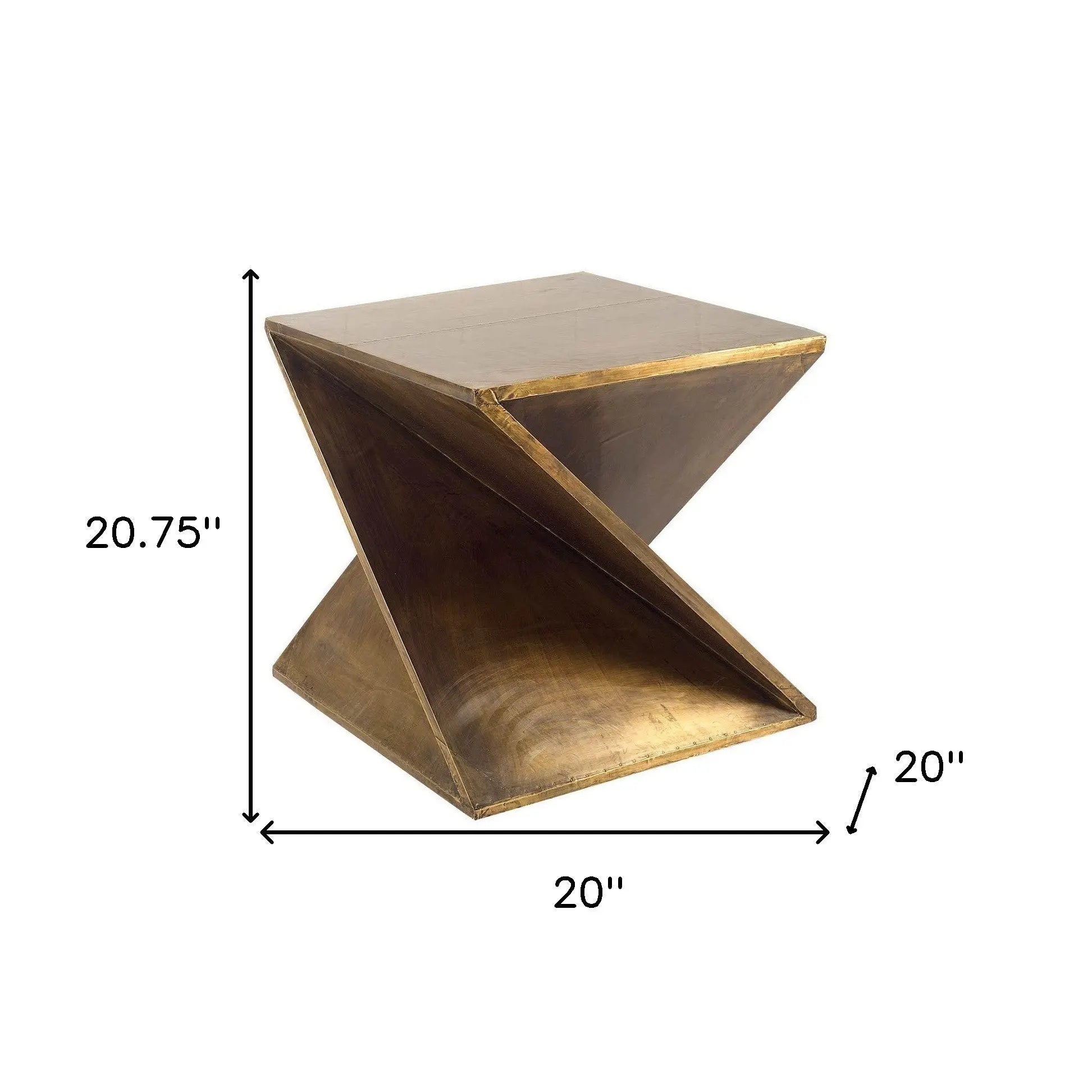 21" Brass Clad Distressed Wood Abstract End Table Homeroots Living Room