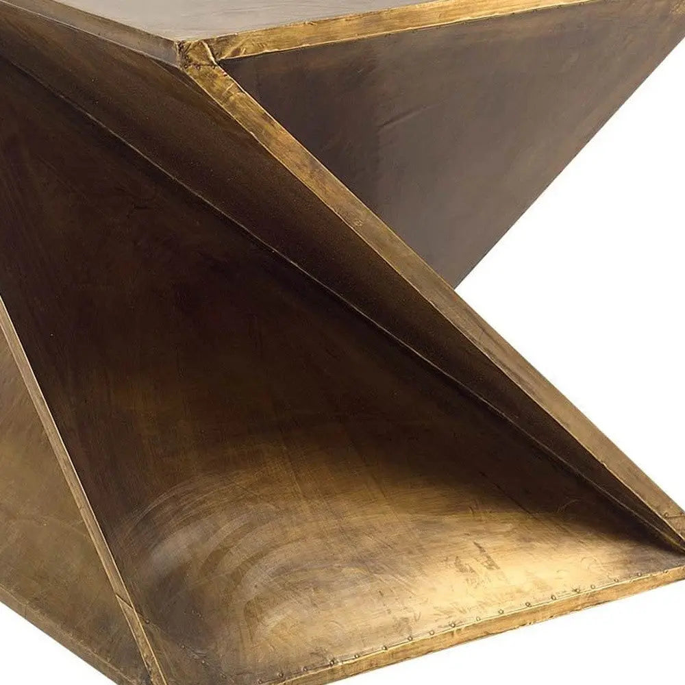 21" Brass Clad Distressed Wood Abstract End Table Homeroots Living Room