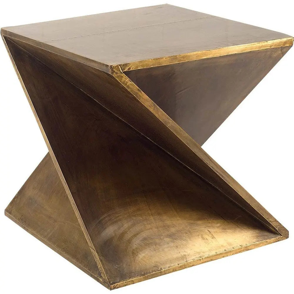 21" Brass Clad Distressed Wood Abstract End Table Homeroots Living Room