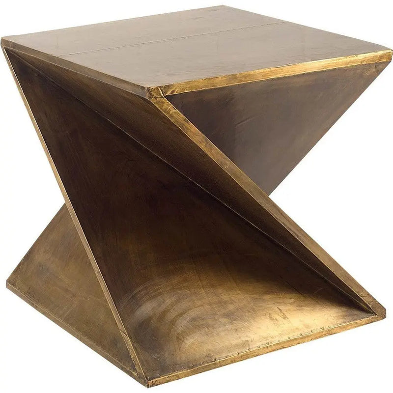 21" Brass Clad Distressed Wood Abstract End Table Homeroots Living Room
