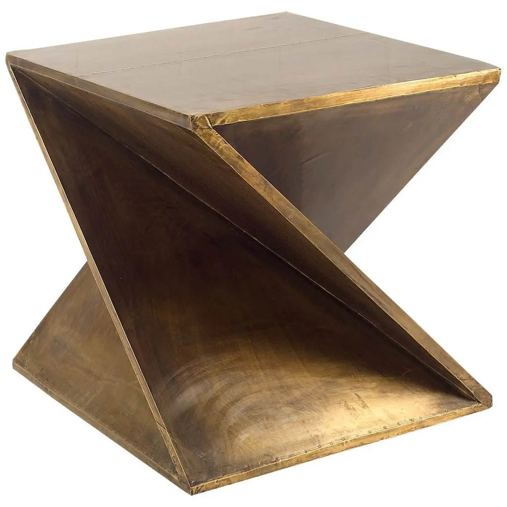 21" Brass Clad Distressed Wood Abstract End Table Homeroots Living Room