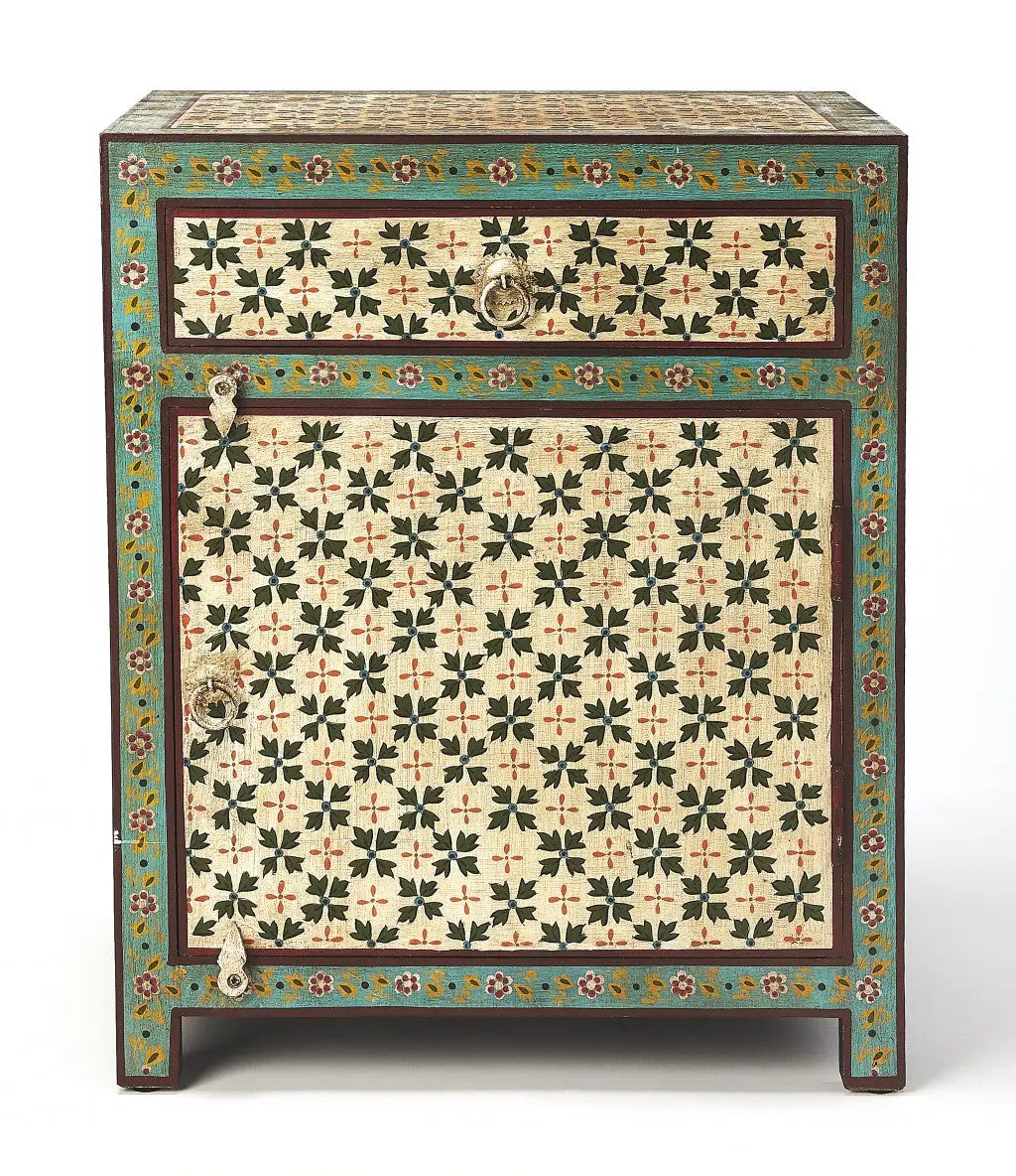 21" Brown And Green And Ivory Standard Accent Cabinet With One Drawer Homeroots Kitchen & Dining