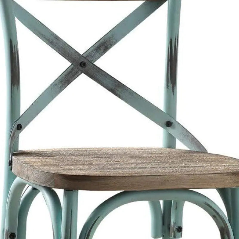 21" Brown And Sky Blue Iron Bar Chair Homeroots Living Room