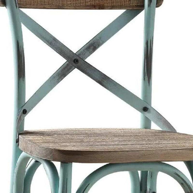 21" Brown And Sky Blue Iron Bar Chair Homeroots Living Room