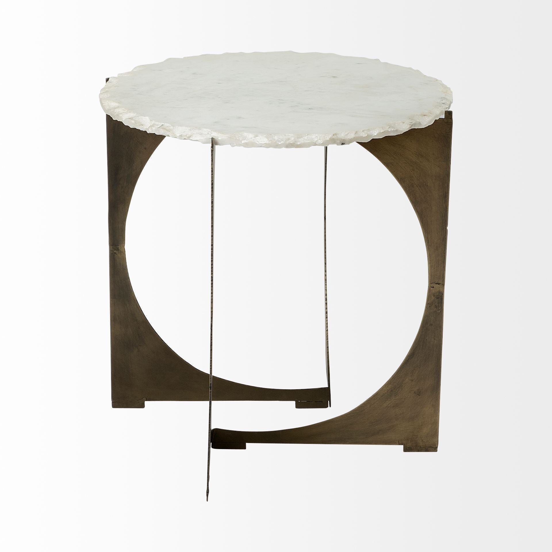 21" Brown And White Marble Round End Table - GreatEagleInc