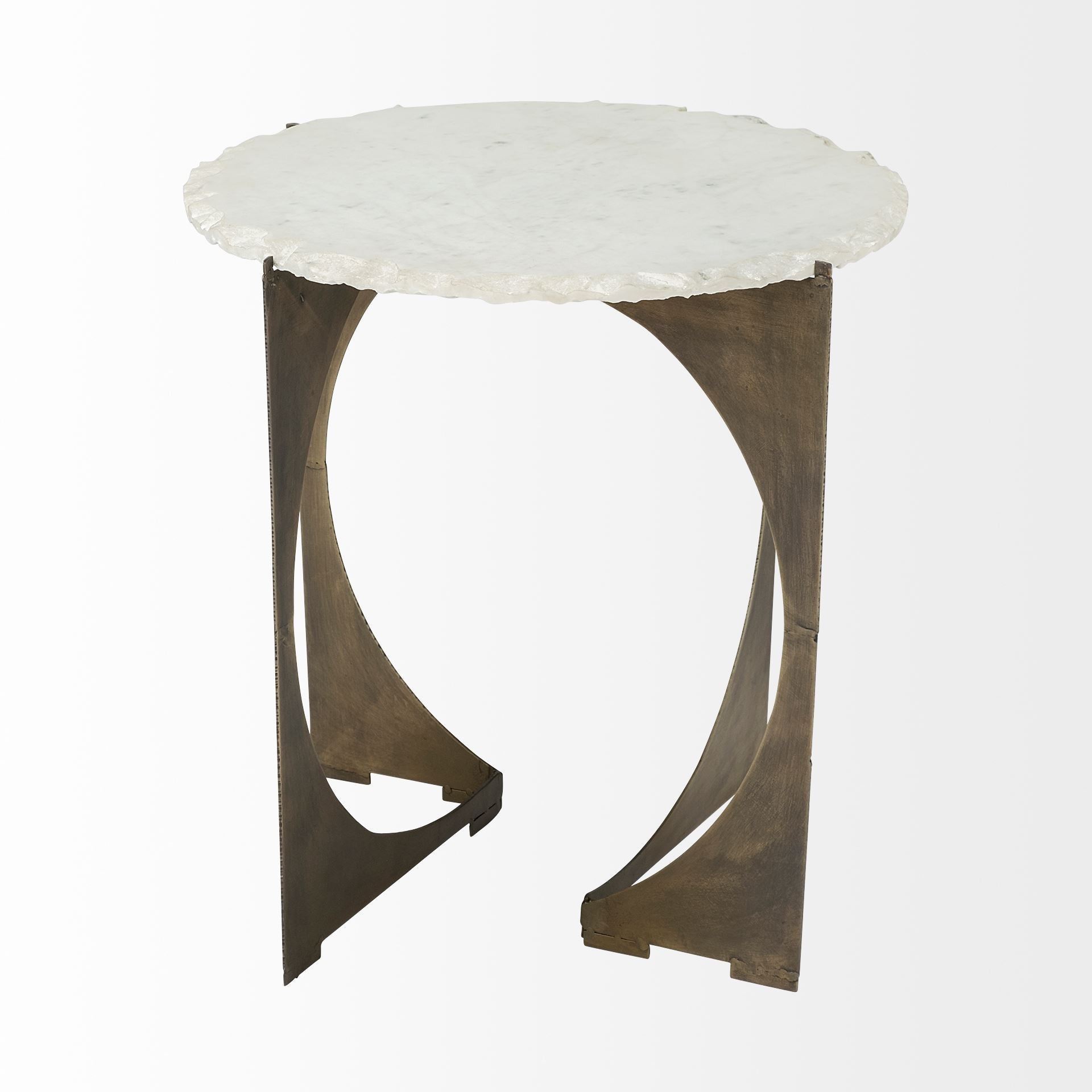 21" Brown And White Marble Round End Table - GreatEagleInc
