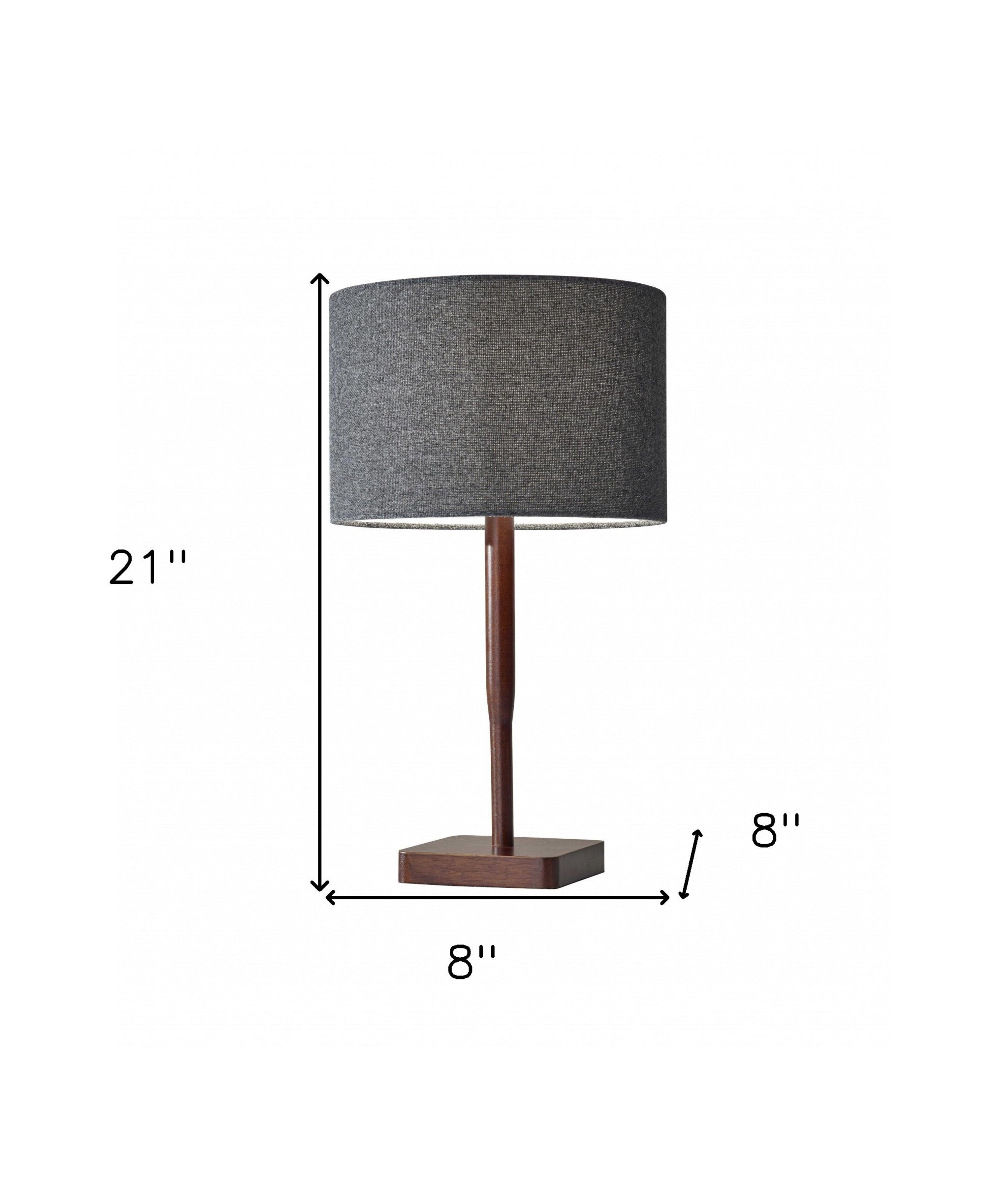 21" Brown Solid Wood Table Lamp With Dark Gray Drum Shade - GreatEagleInc