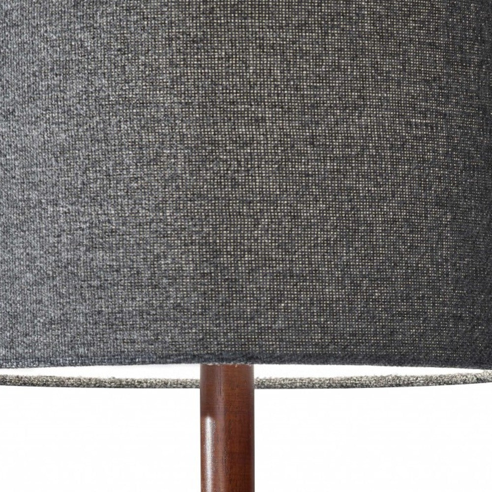 21" Brown Solid Wood Table Lamp With Dark Gray Drum Shade - GreatEagleInc