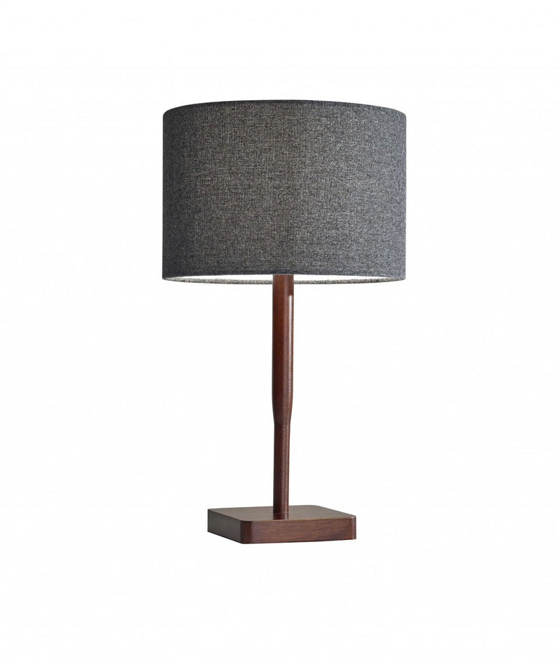 21" Brown Solid Wood Table Lamp With Dark Gray Drum Shade - GreatEagleInc