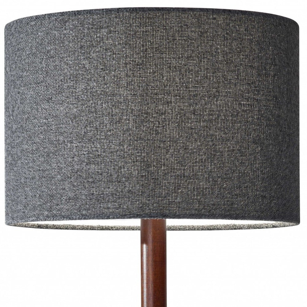 21" Brown Solid Wood Table Lamp With Dark Gray Drum Shade - GreatEagleInc