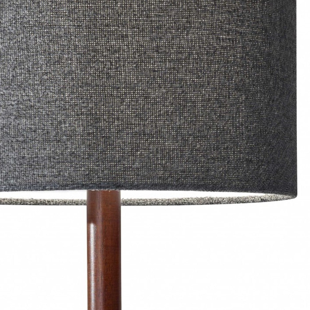 21" Brown Solid Wood Table Lamp With Dark Gray Drum Shade - GreatEagleInc