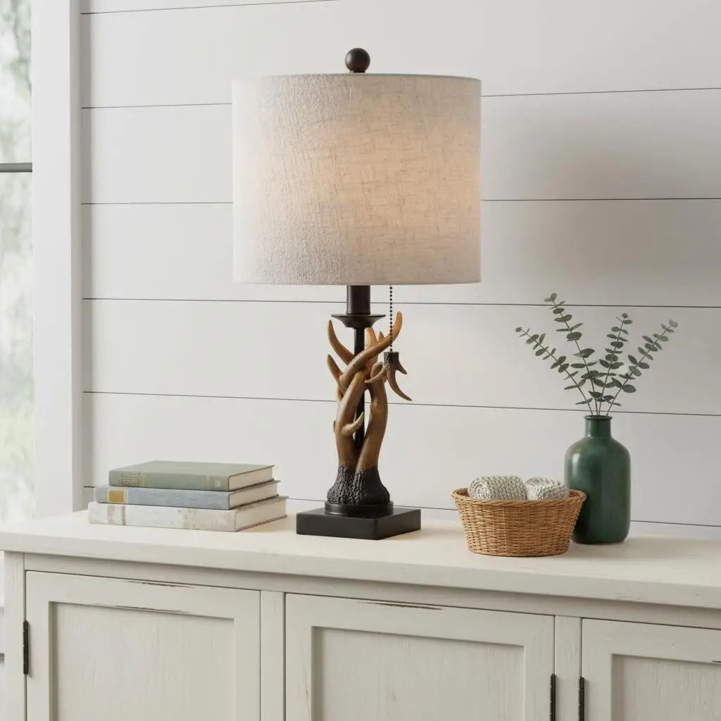 21" Brown Table Lamp With Drum Shade Homeroots Lighting