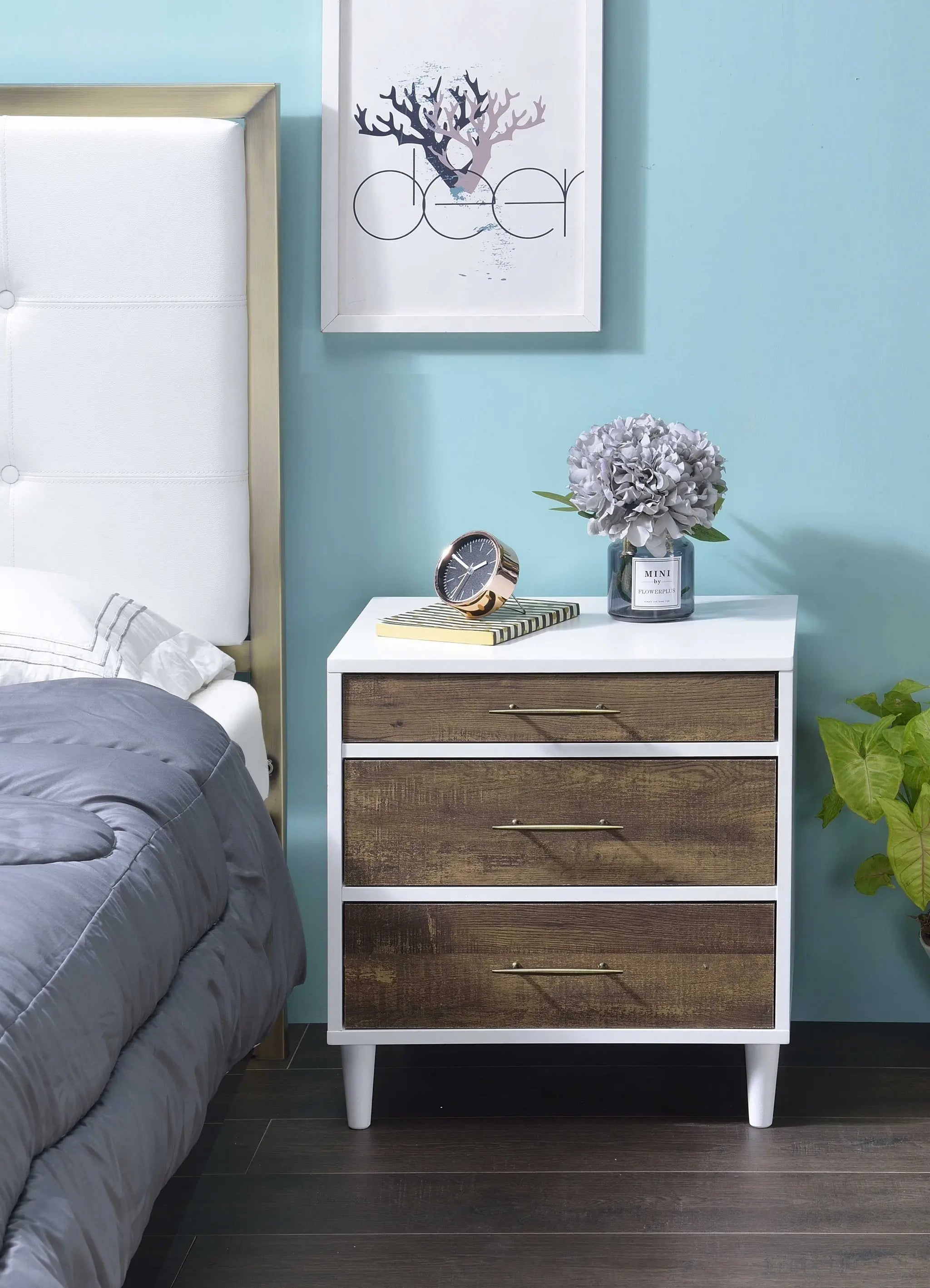 21" Brown Three Drawers Nightstand Homeroots Bed & Bath