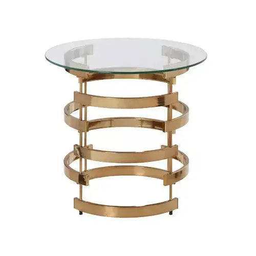 21" Champagne Glass And Iron Round End Table Homeroots Living Room