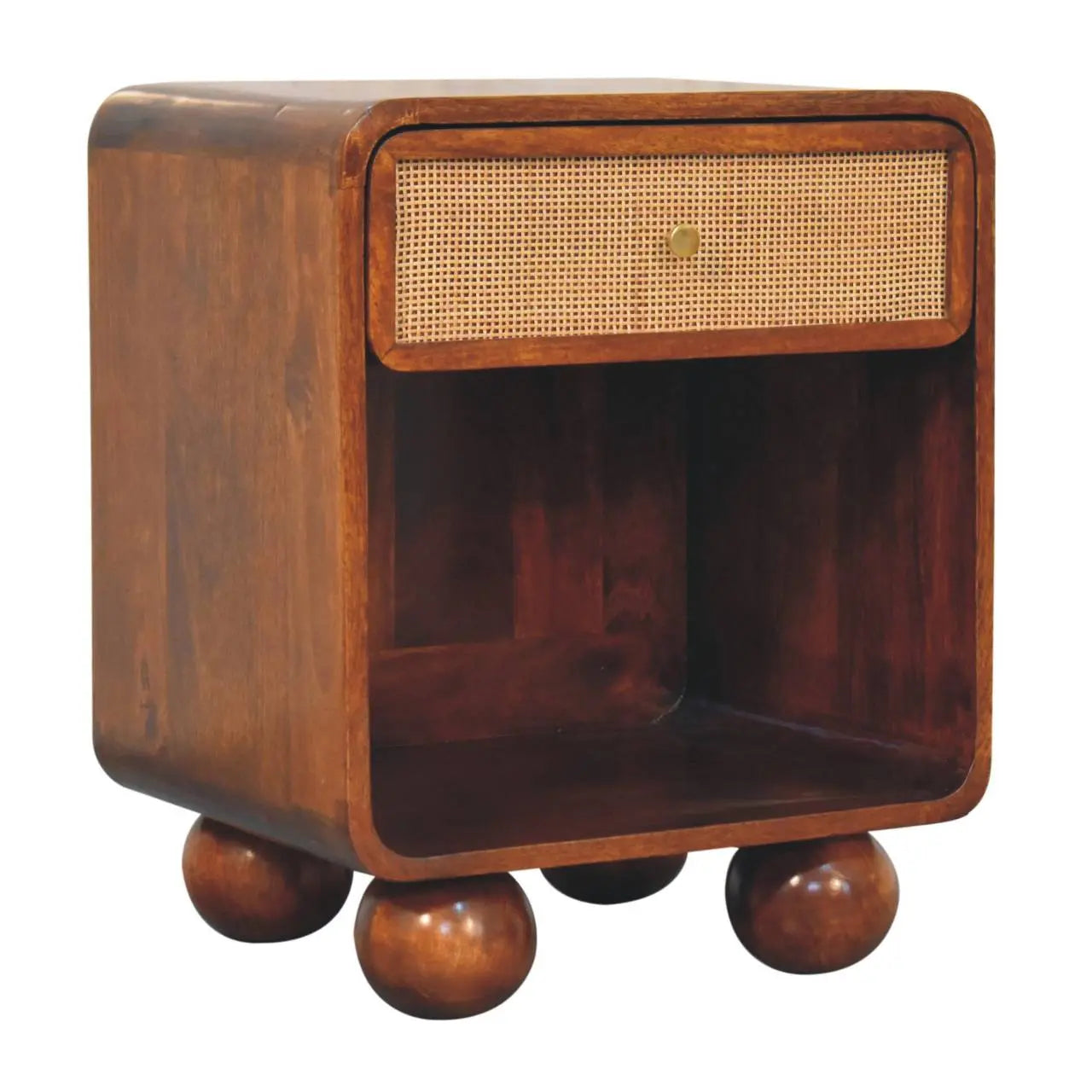 21" Chestnut Solid Wood Cane Rattan One Drawer Nightstand Homeroots Bed & Bath
