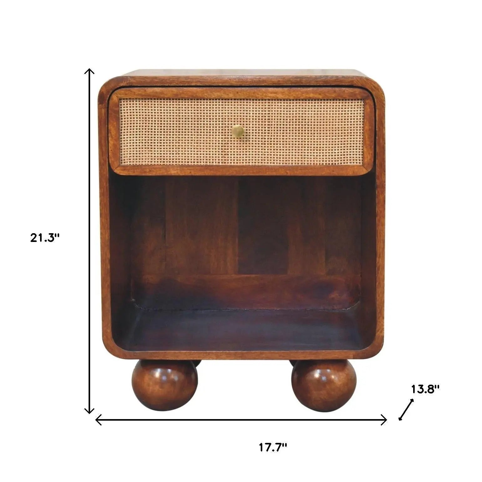 21" Chestnut Solid Wood Cane Rattan One Drawer Nightstand Homeroots Bed & Bath
